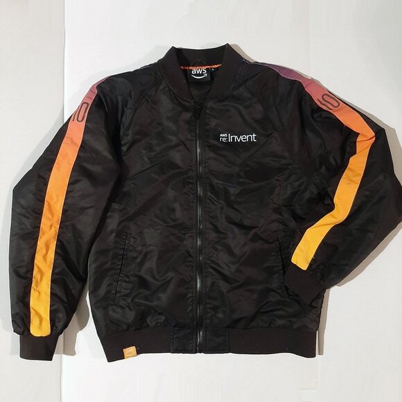 Amazon AWS re:Invent Convention jacket Men's Large Full-Zip Black Satin Bomber - Picture 8 of 9